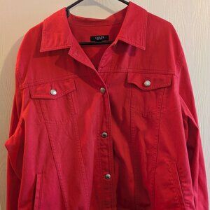 Chaps Vintage Red Denim Jacket 4X Button Up Lightweight Jacket